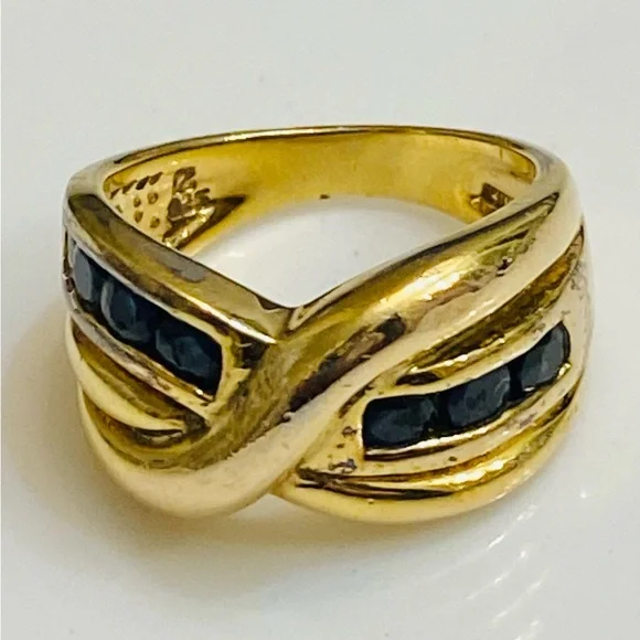 Genuine Blue Sapphire Infinity 925 Gold Women's Ring